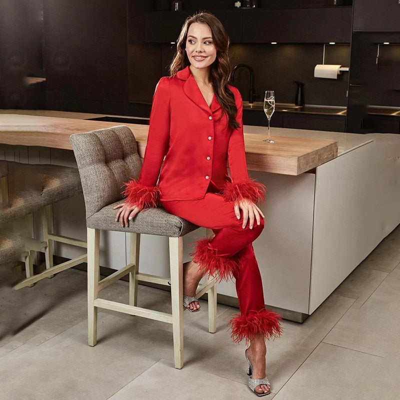 Women's Two-Piece Set - Button-Up Shirt and Pants