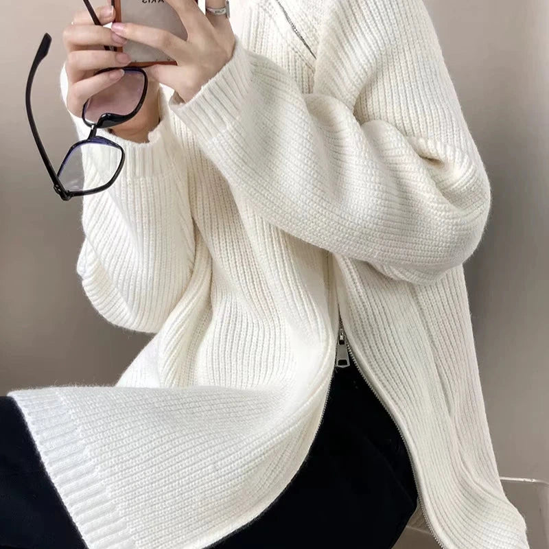 Women's Long Turtleneck Sweater with Zipper