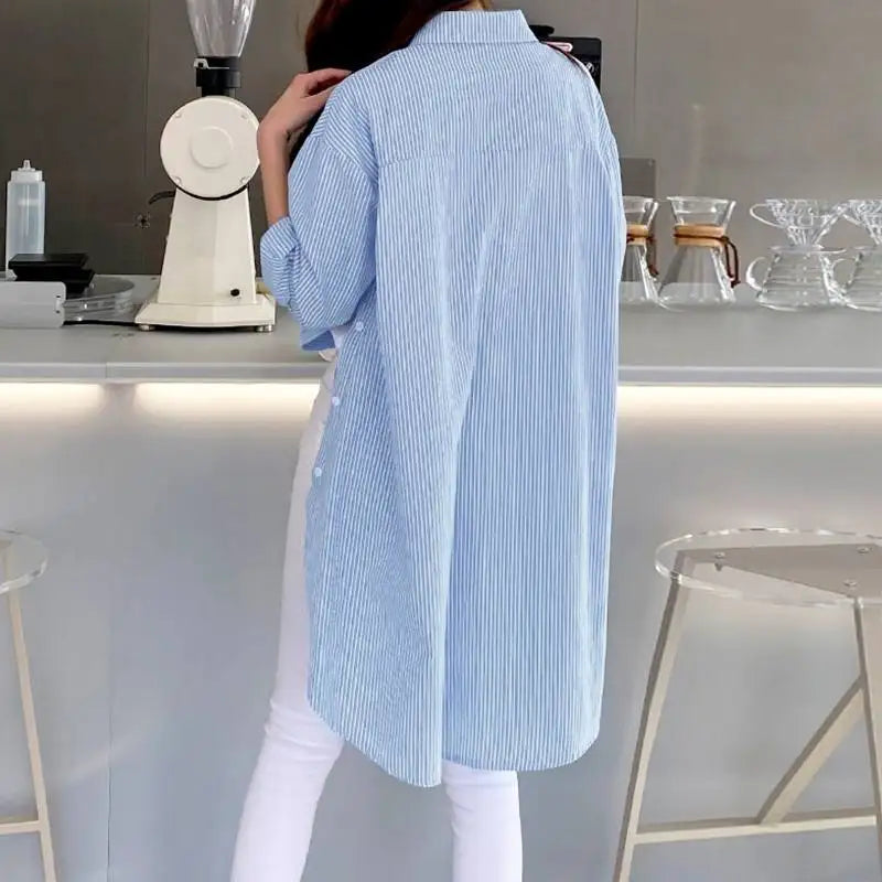 Women's Shirt - Long Sleeve Striped Casual Chic