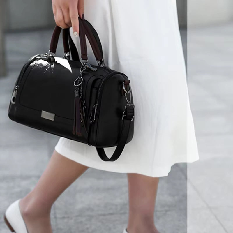 Soft Leather Handbag with Shoulder Strap