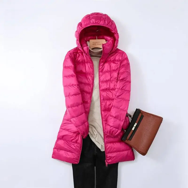 Élise elegant lightweight down jacket with removable hood