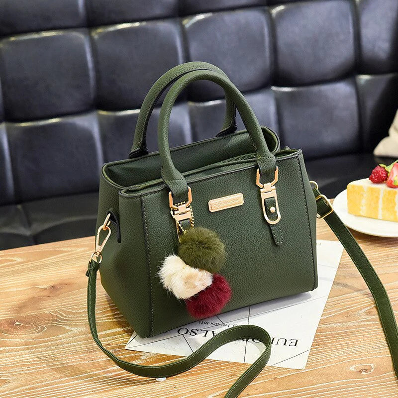 Stylish Leather Handbag with Pendant