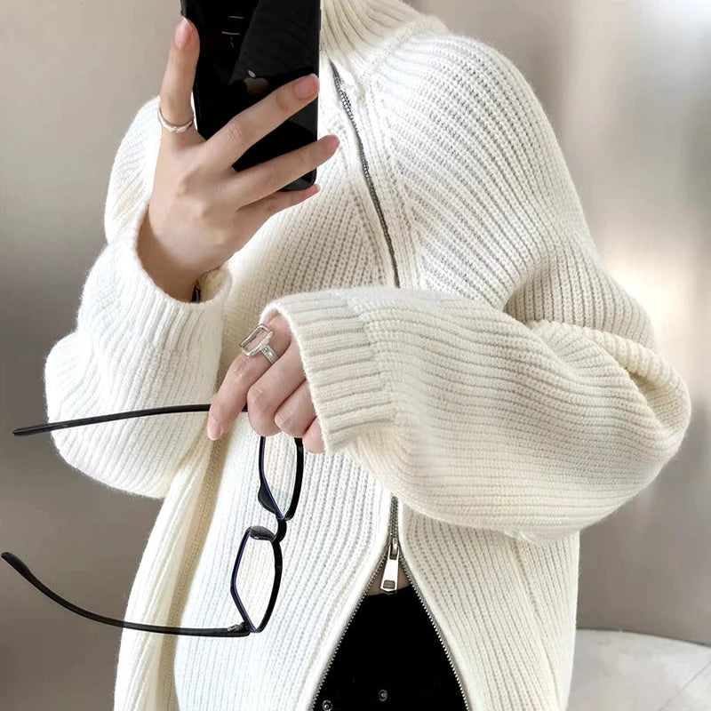 Women's Long Turtleneck Sweater with Zipper