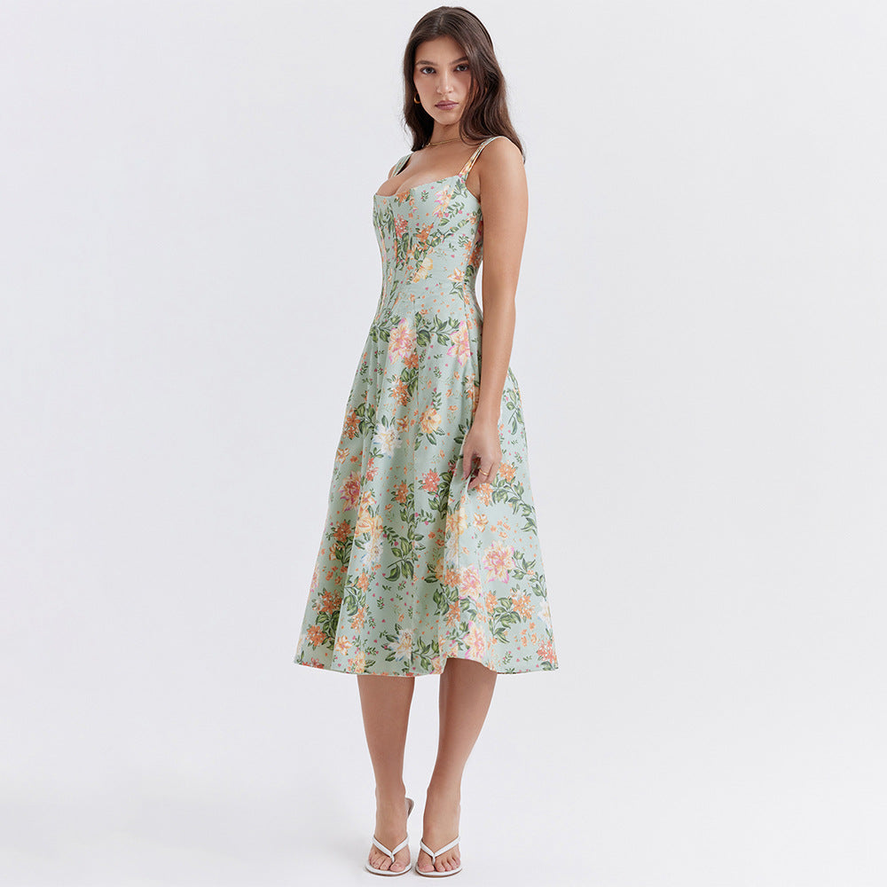 Women's Midi Dress – Fitted Flared Floral