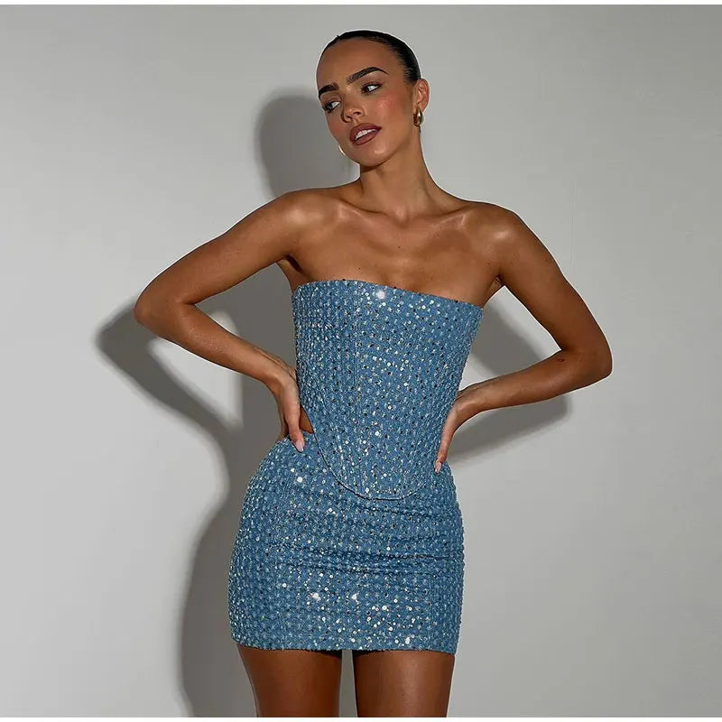 Women's Two-Piece Set - High-Waisted Flared Pants