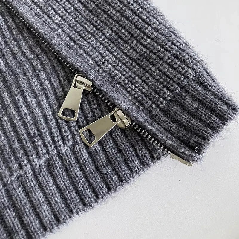 Women's Long Turtleneck Sweater with Zipper