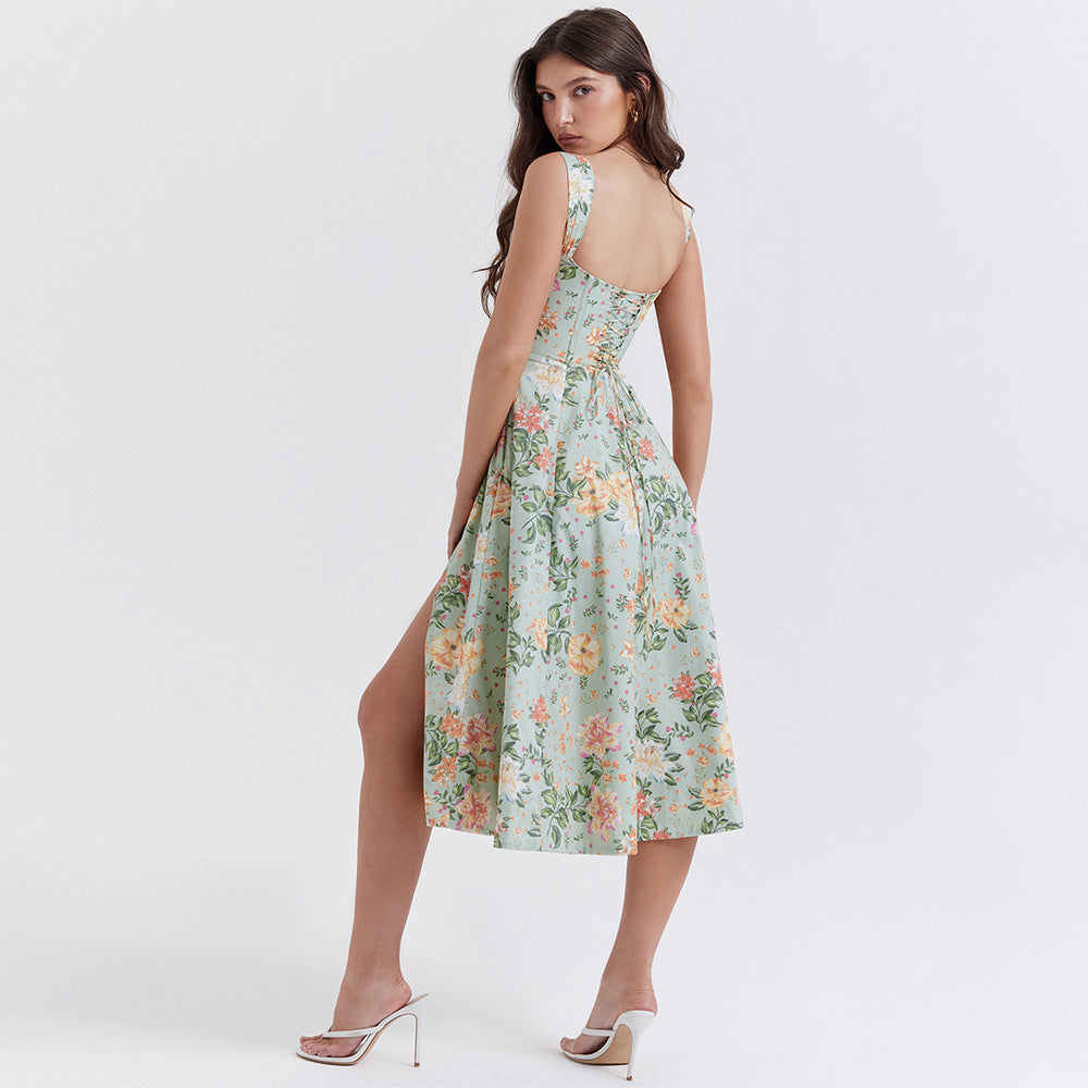 Women's Midi Dress – Fitted Flared Floral