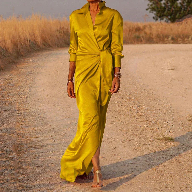 Long Dress for Women - Long Sleeves Satin