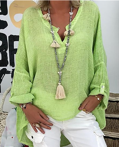 Women's Blouse - Open V Neck Long Sleeves