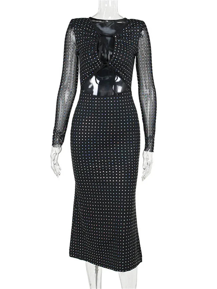 Long patchwork lace-up sparkling dress for women