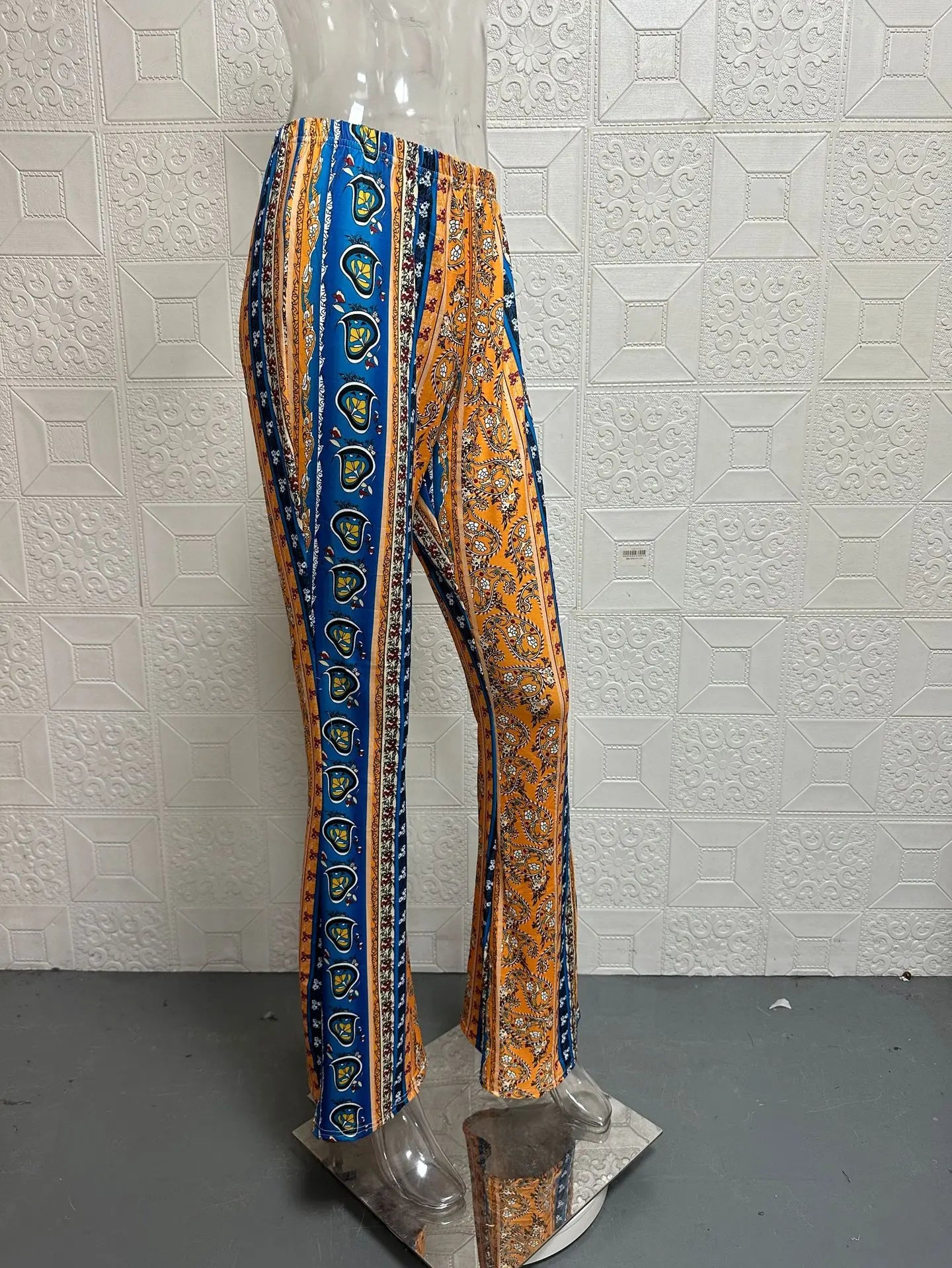 High Waist Flared Pants for Women – Retro Printed Style