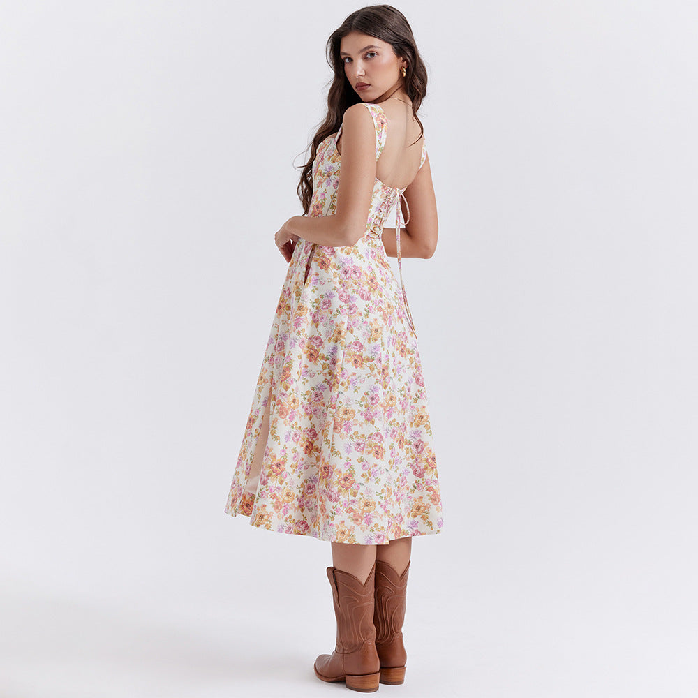 Women's Midi Dress – Fitted Flared Floral