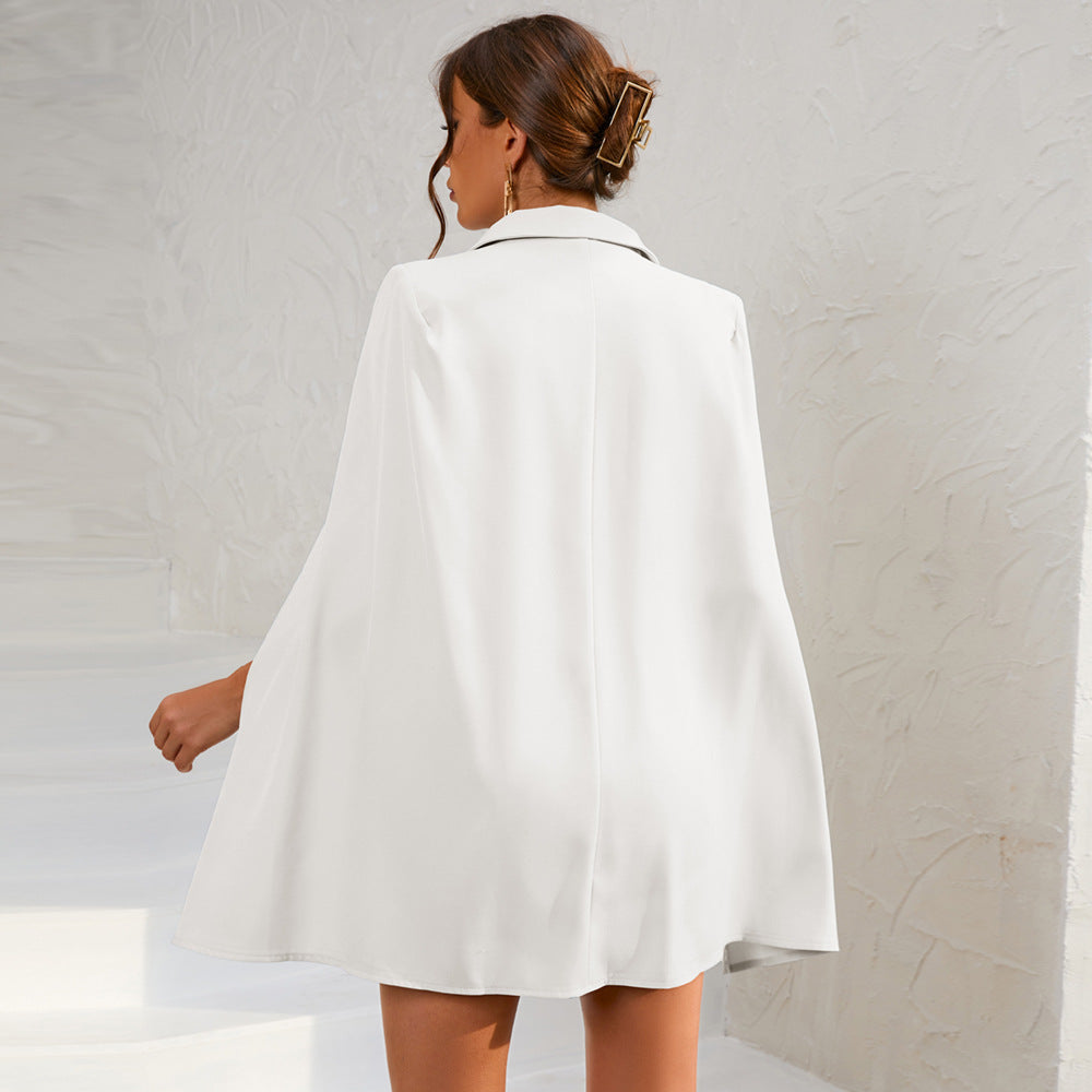 Women's Blazer Dress - Fitted Cut - Double-Breasted with Elegant Cape