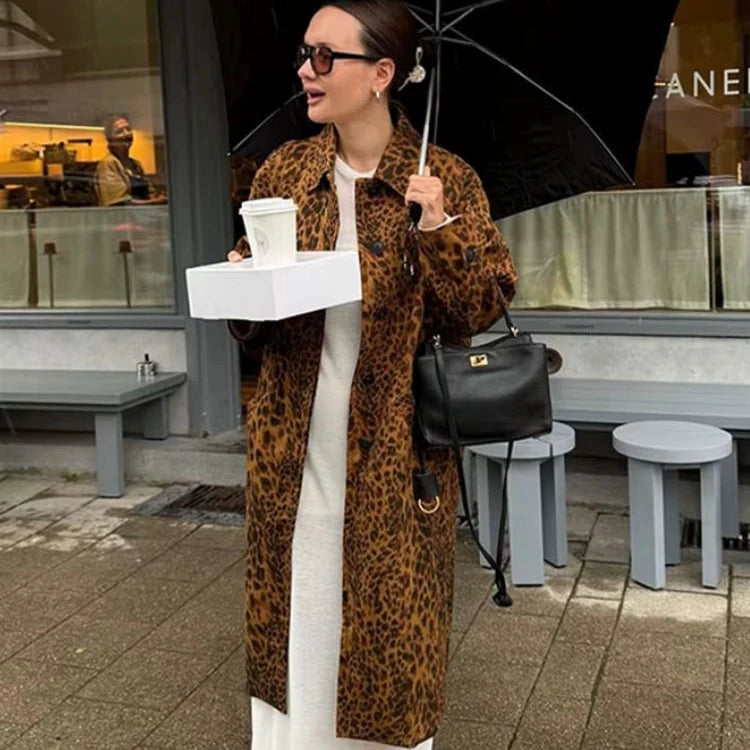 Mid-Length Women's Leopard Print Coat
