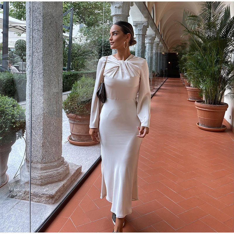 Evening Dress for Women - Long Sleeves Fitted Cut