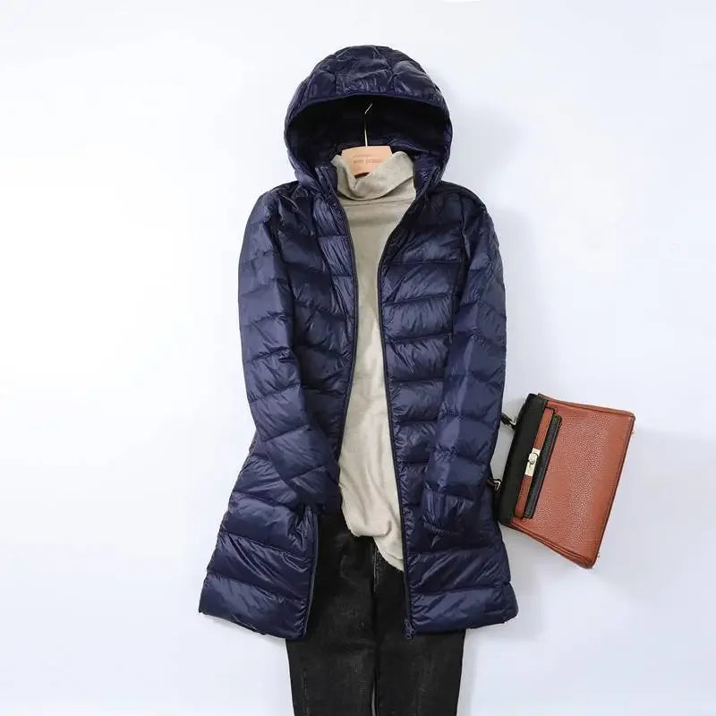 Élise elegant lightweight down jacket with removable hood