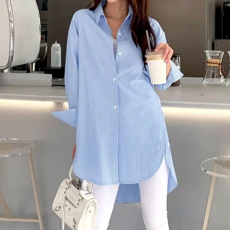 Women's Shirt - Long Sleeve Striped Casual Chic