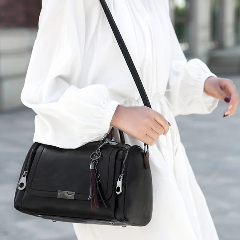 Soft Leather Handbag with Shoulder Strap