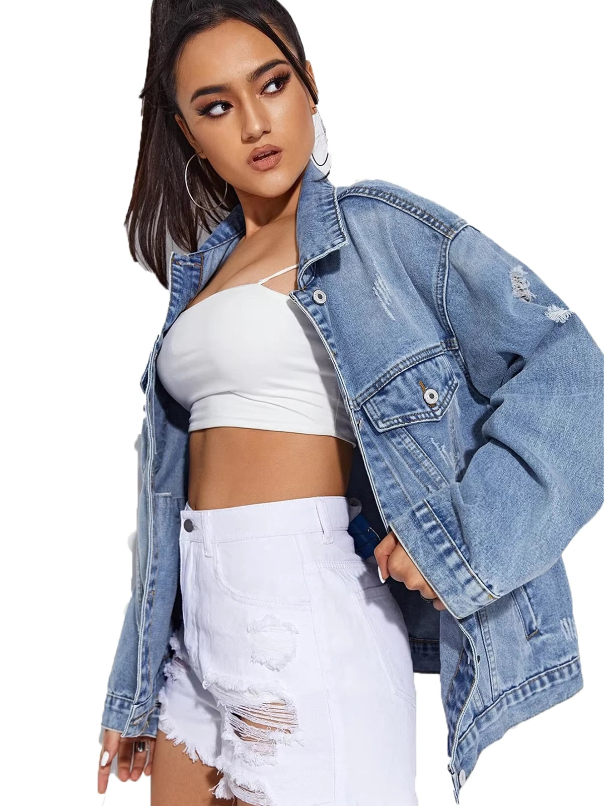Women's Torn Denim Jacket