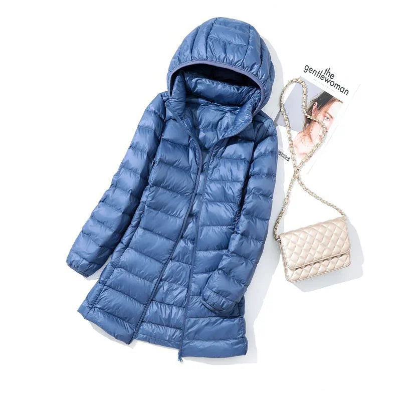 Élise elegant lightweight down jacket with removable hood