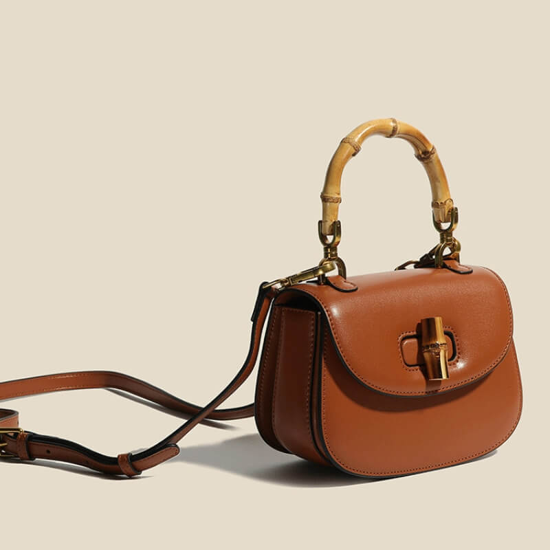 Sophie Smooth Leather and Elegant Bamboo Bag
