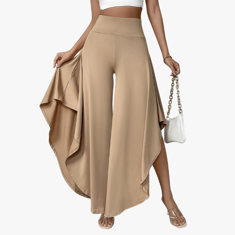 Women's Palazzo Pants - Wide Fluid Elastic Waist