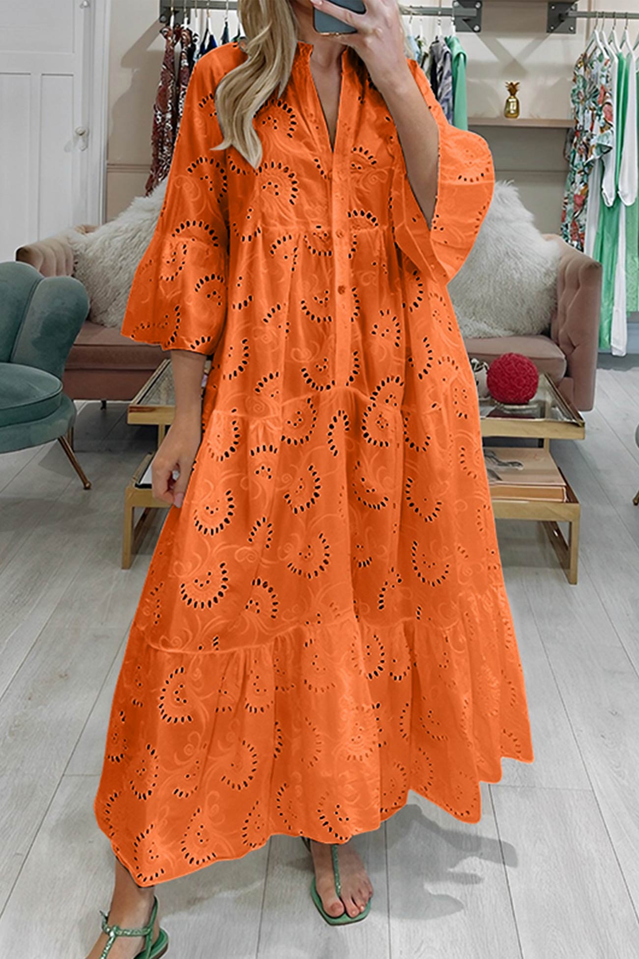 Léna Élégante Robe Longue Bohème en Coton Brodé