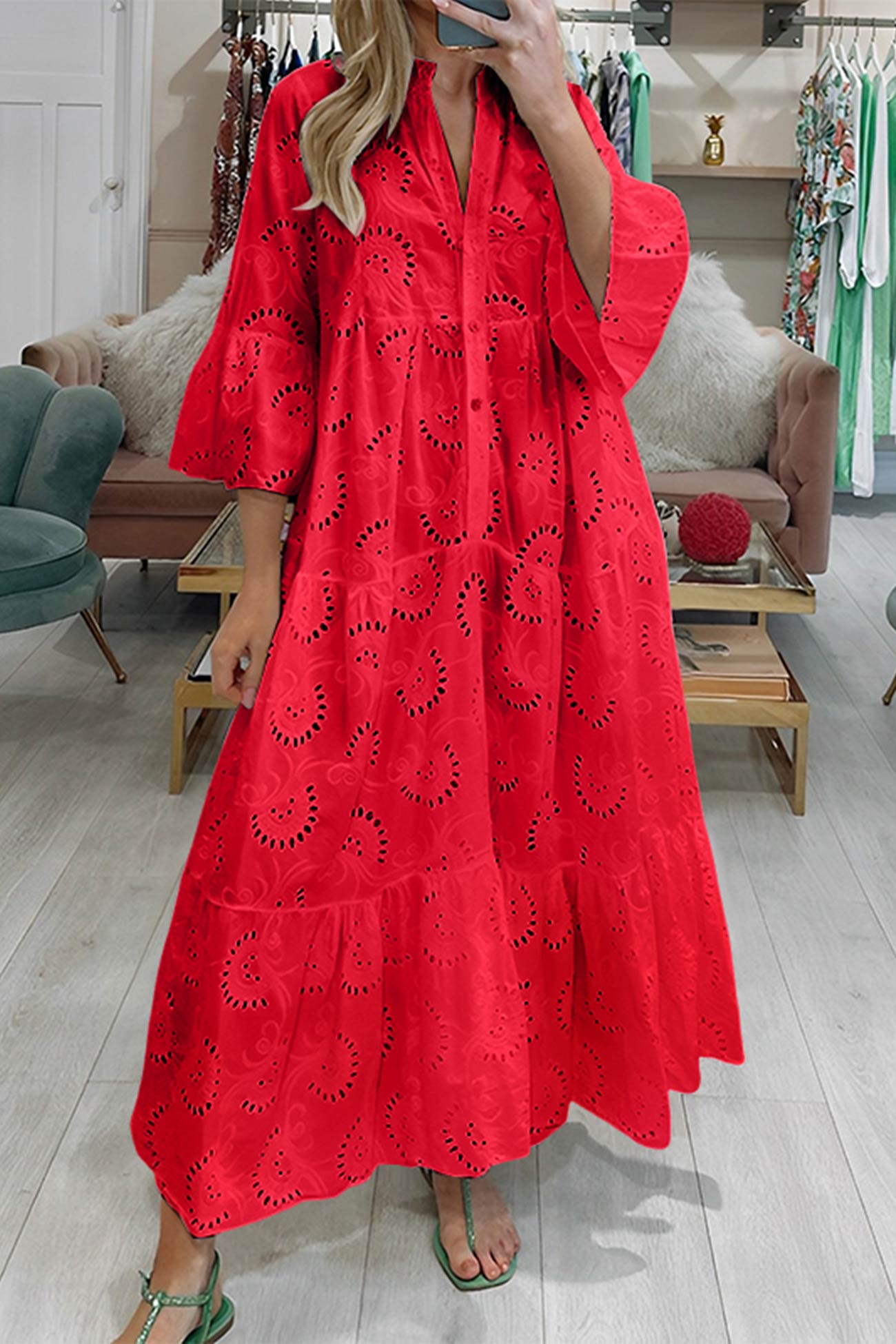 Léna Élégante Robe Longue Bohème en Coton Brodé
