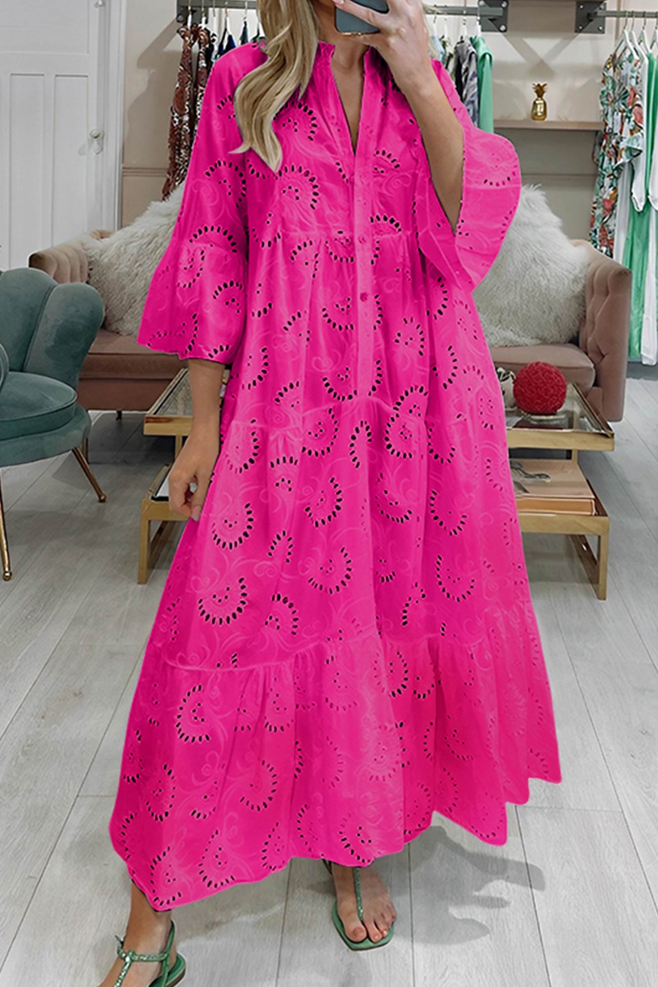 Léna Élégante Robe Longue Bohème en Coton Brodé