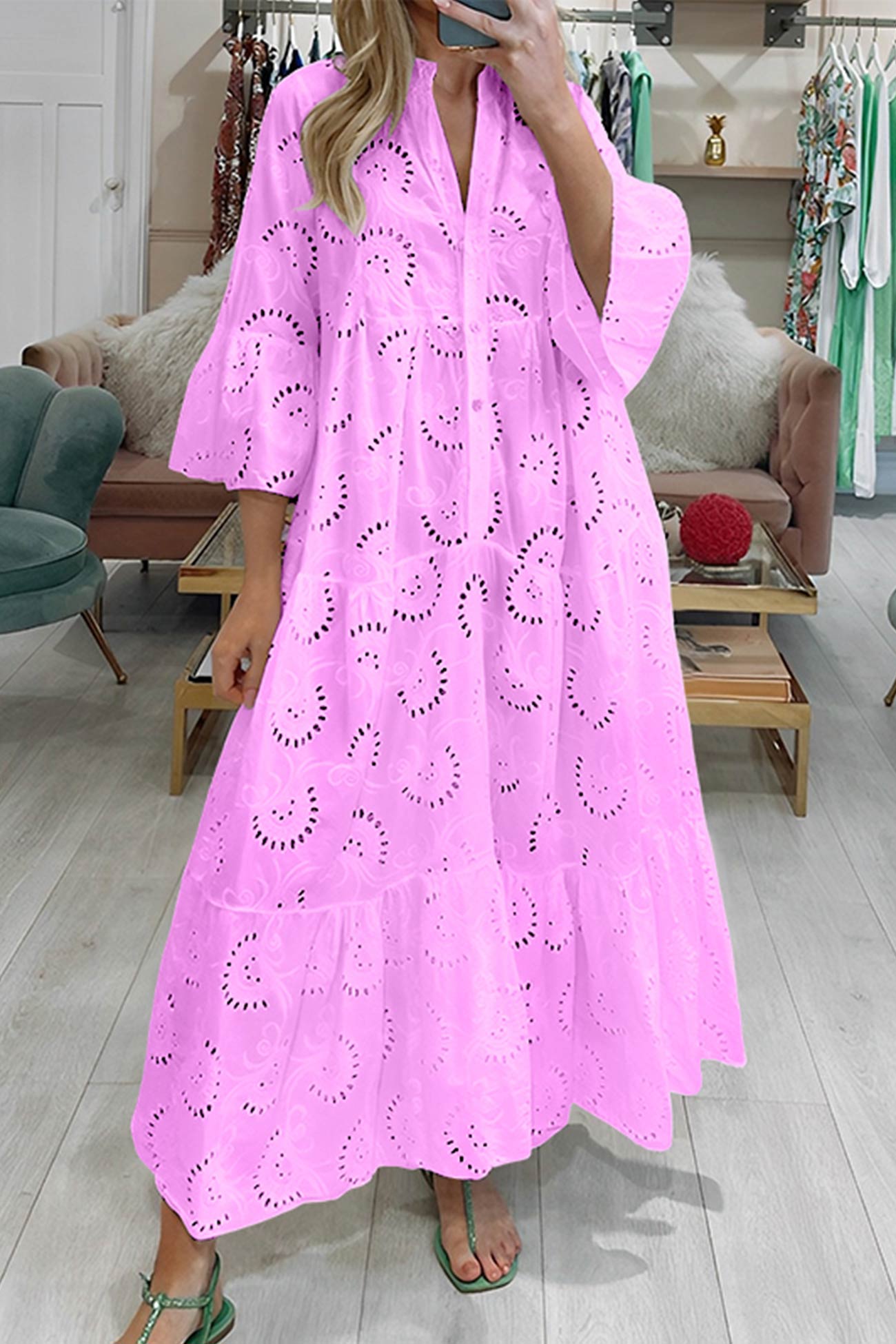 Léna Élégante Robe Longue Bohème en Coton Brodé
