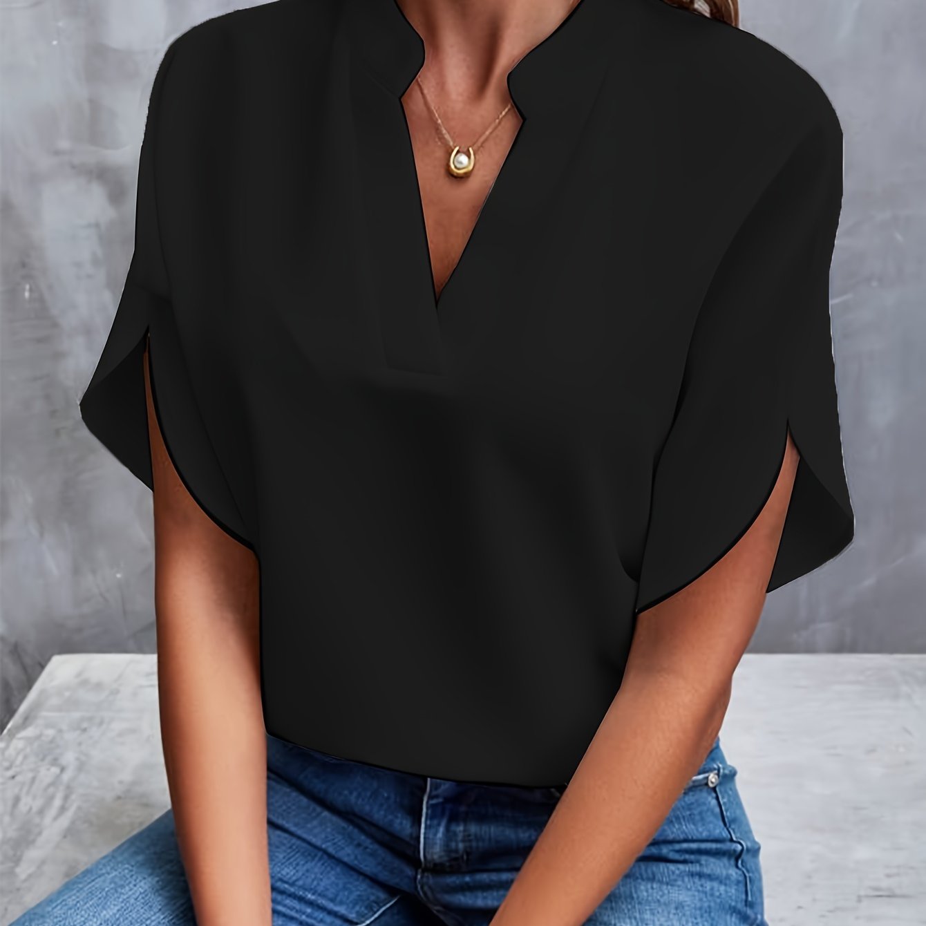 Women's Blouse - Short Split Sleeves