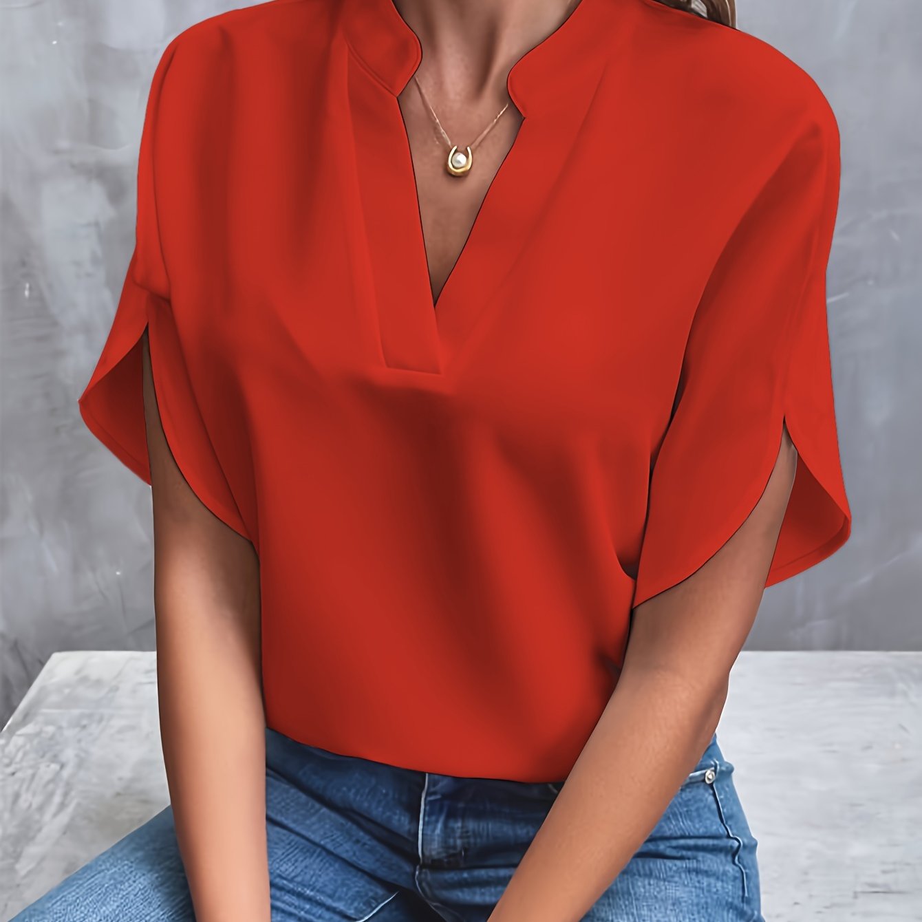 Women's Blouse - Short Split Sleeves