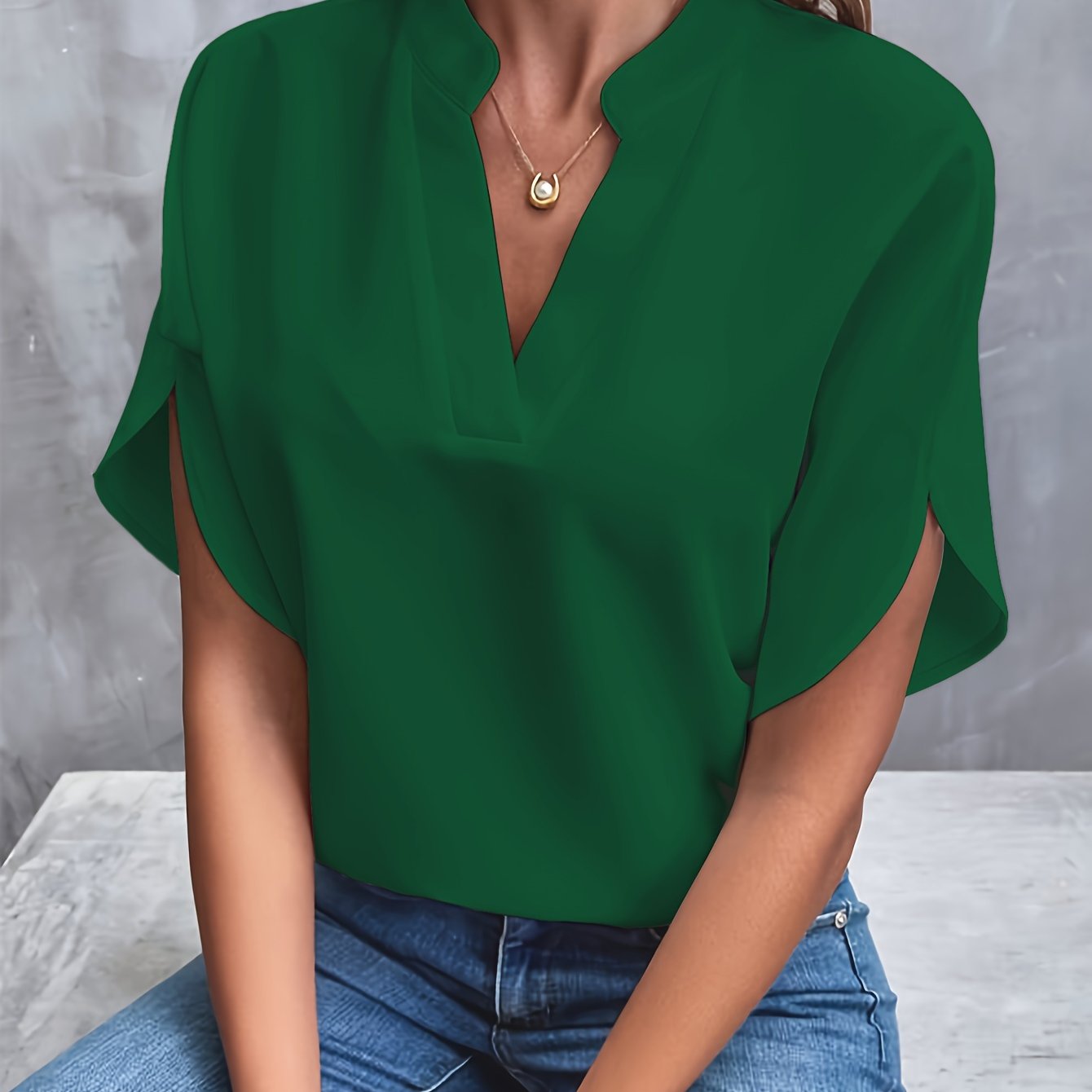 Women's Blouse - Short Split Sleeves