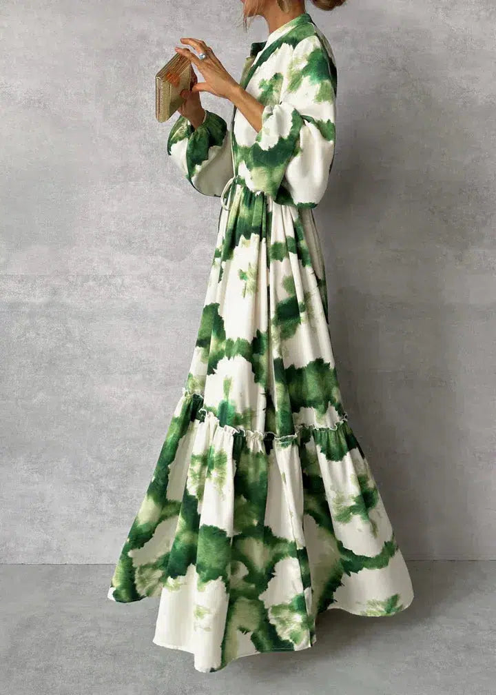 Emma | Long and fluid elegant dress with V-neck and light sleeves