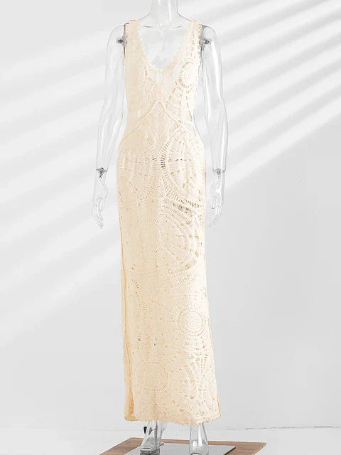 Women's Crochet Dress – Sleeveless – V-Neck