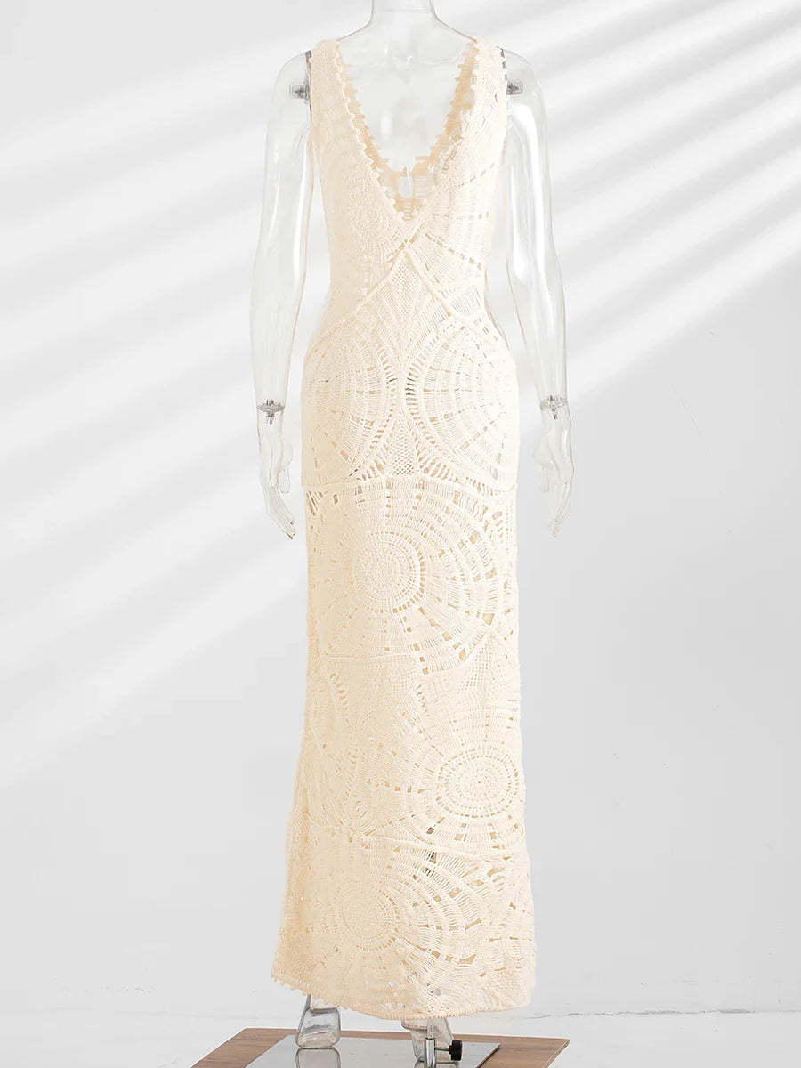 Women's Crochet Dress – Sleeveless – V-Neck