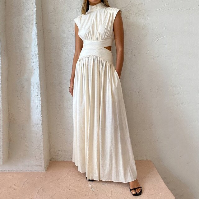 Women's Maxi Dress - Sleeveless - Fitted Size with Cutouts