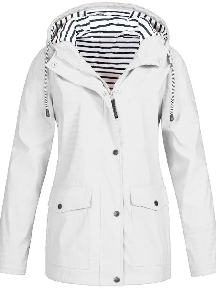 Clara – Elegant waterproof hooded jacket with zipper and snap buttons closure
