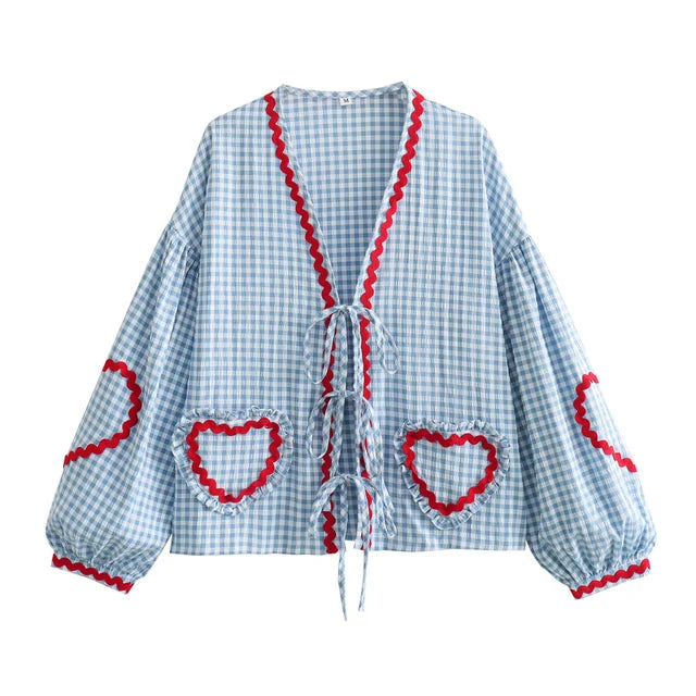 Women's Blouse - Long Sleeves Adjustable V-Neck