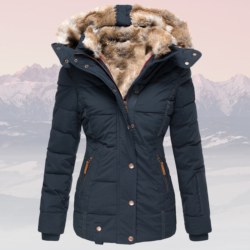 Emma – Elegant hooded down jacket with fur collar