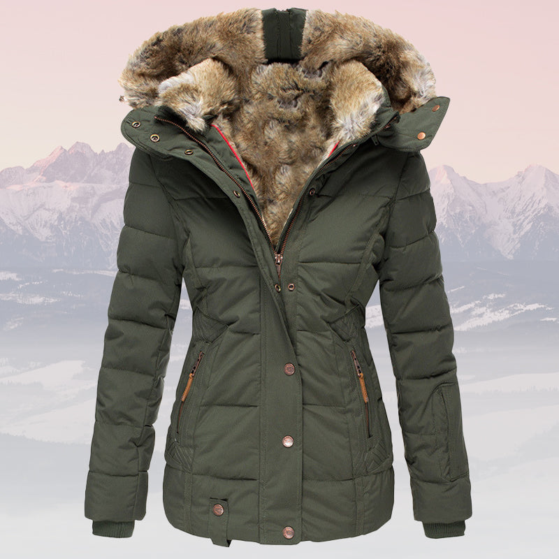 Emma – Elegant hooded down jacket with fur collar