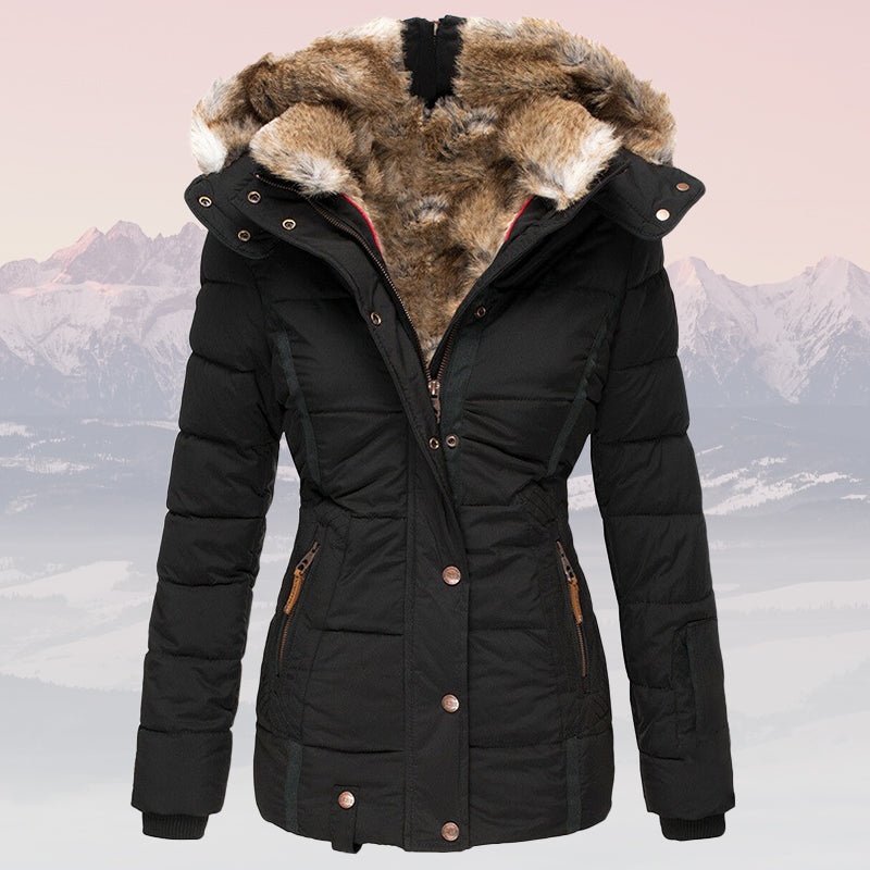 Emma – Elegant hooded down jacket with fur collar