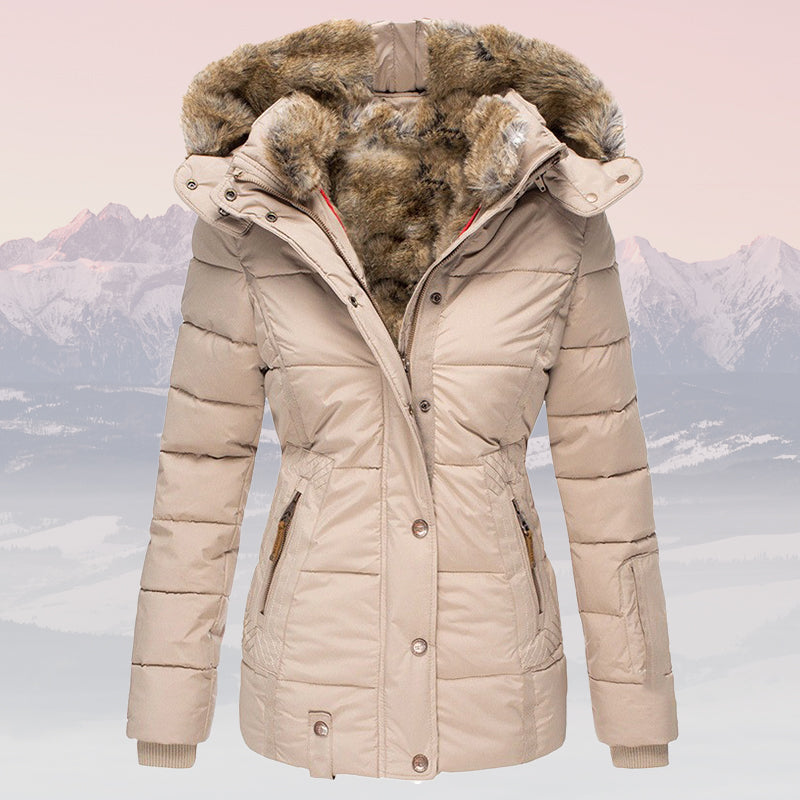 Emma – Elegant hooded down jacket with fur collar