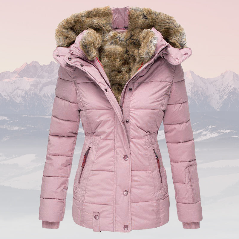 Emma – Elegant hooded down jacket with fur collar