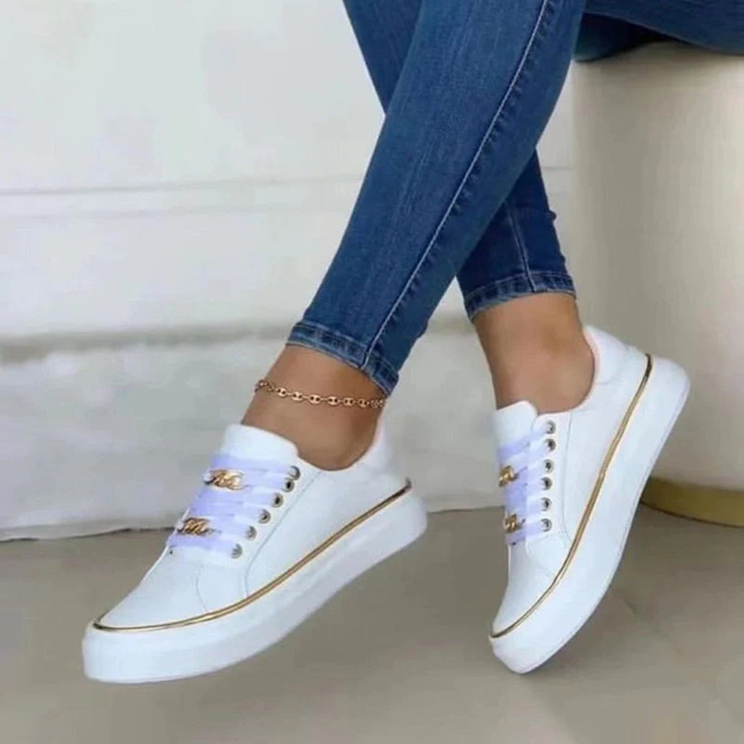 Sophie Elegant White Sneakers with Gold Detail