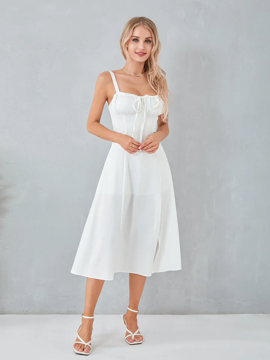 Midi Dress for Women - Fitted Corset and Flared Skirt