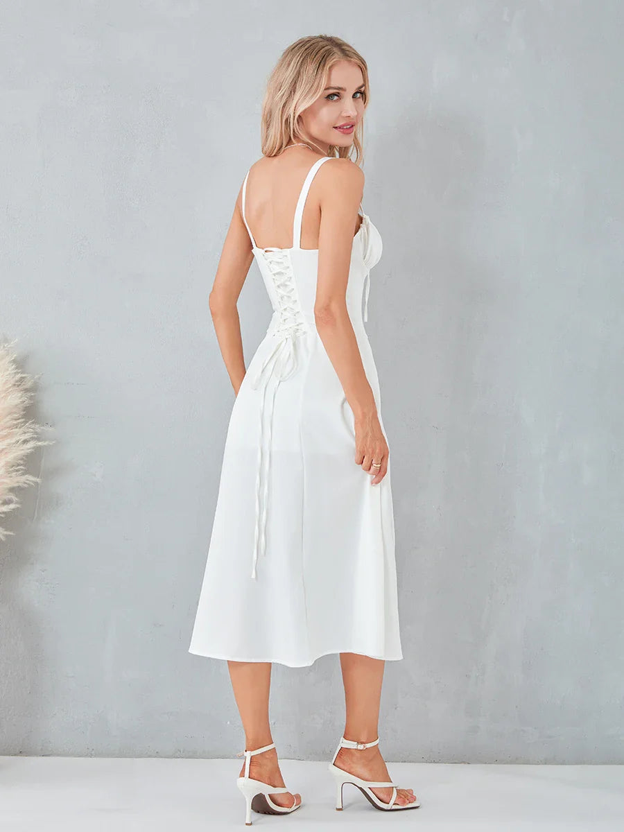 Midi Dress for Women - Fitted Corset and Flared Skirt