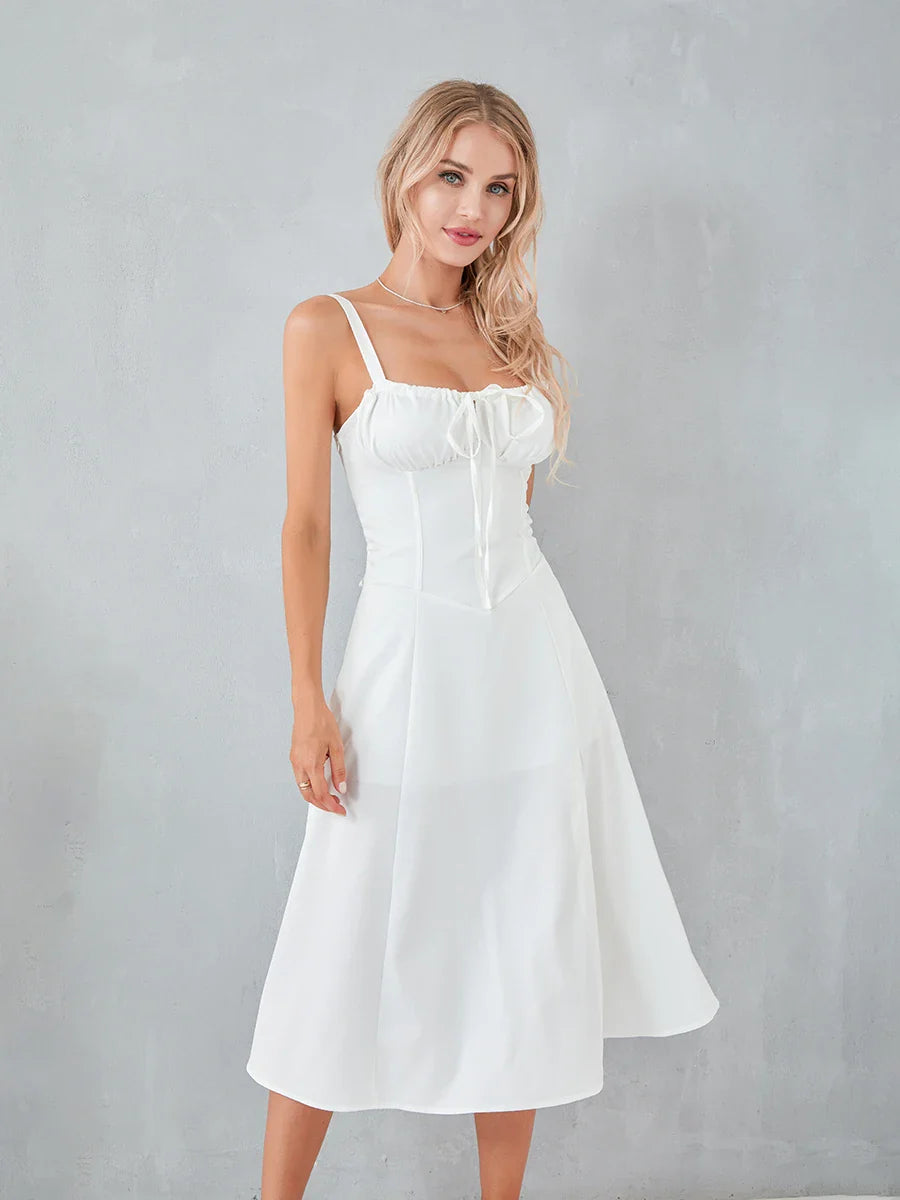 Midi Dress for Women - Fitted Corset and Flared Skirt