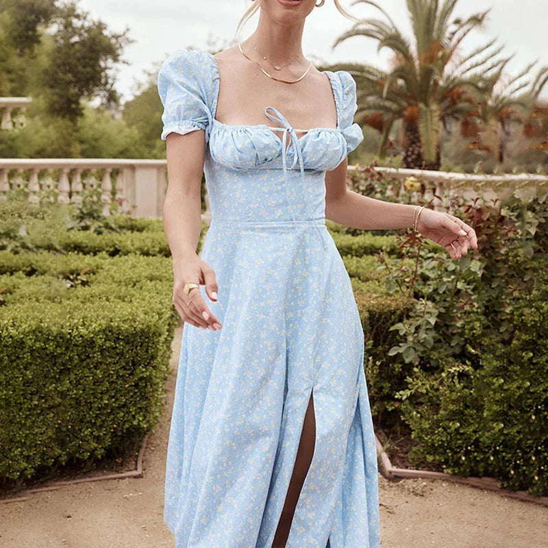 Women's Dress - Midi Flared High Slit