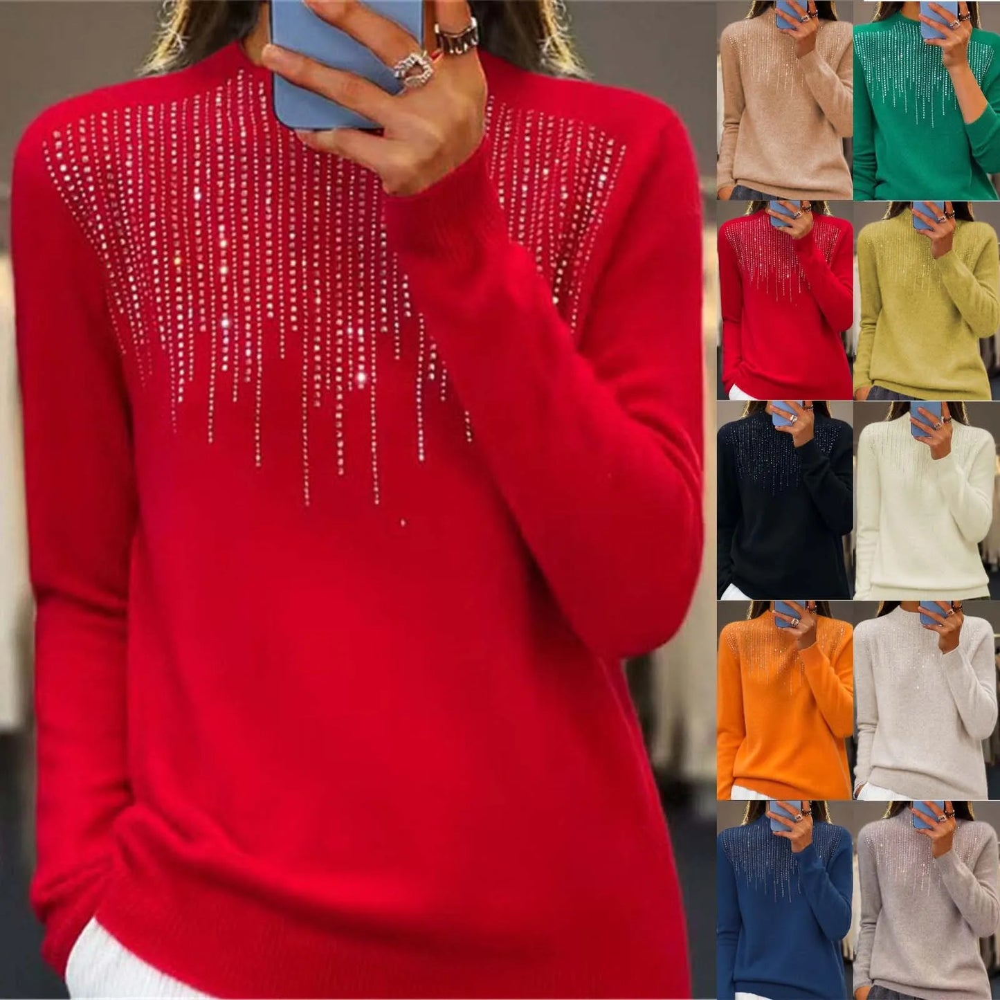 Sophie – Soft turtleneck sweater adorned with sequins